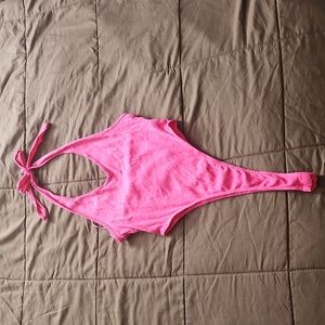 Pink Fashion Nova Thong Halter Top V-neck Bodysuit